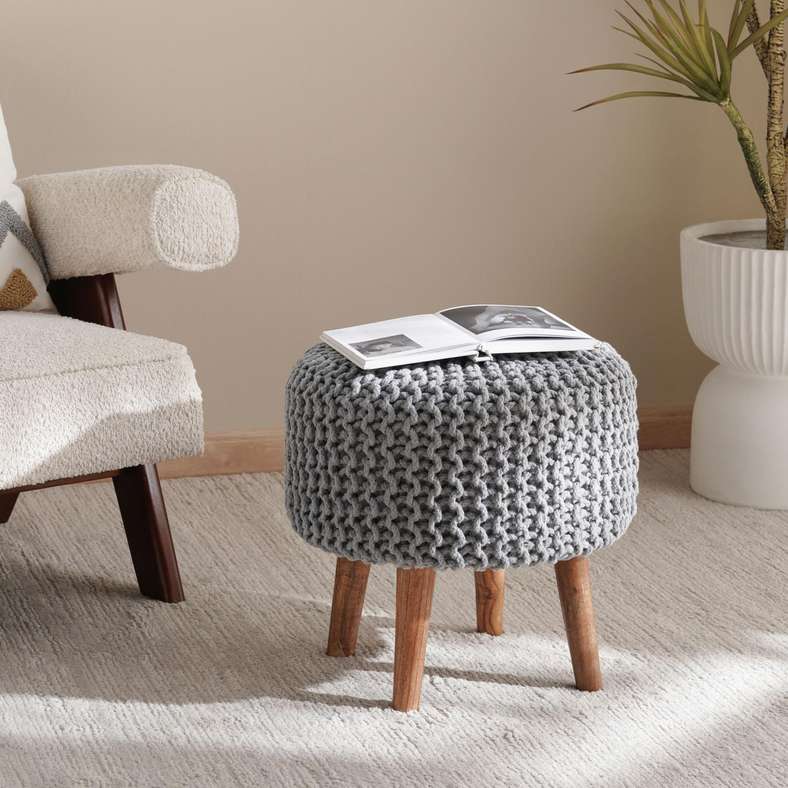 Pan Home مسند القدمين المحبوك بكابل فيفيان 40x40 سم - رمادي