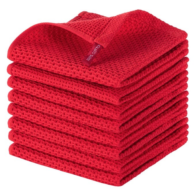 COTTON KITCHEN DISH CLOTHS 8PACK WAFFLE WEAVE ULTRA SOFT ABSORBENT DISH TOWELS WASHCLOTHS QUICK DRYING DISH RAGS 12X12 INCHES RED
