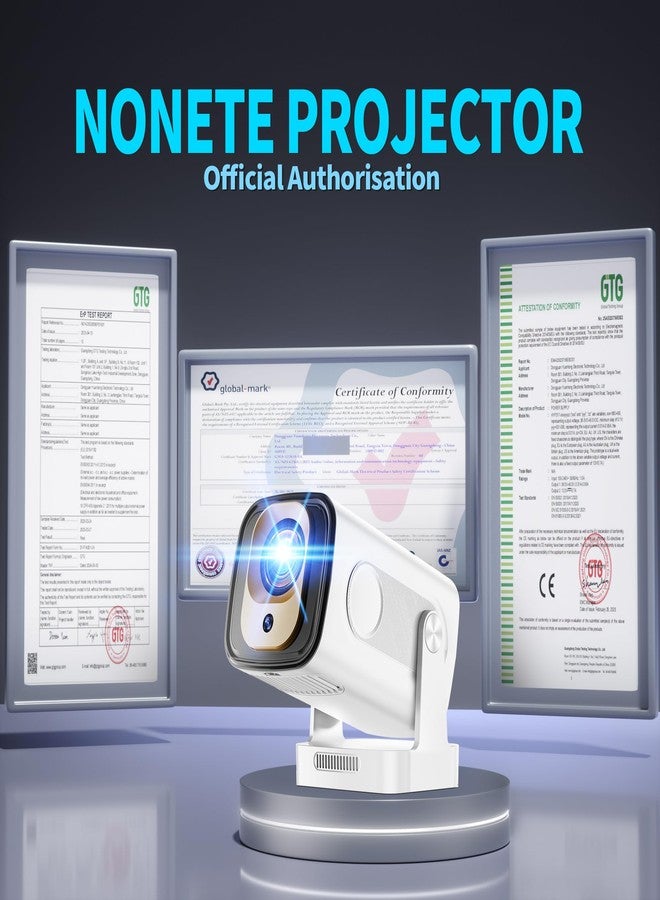 Nonete Mini Projector 1080P with WiFi 6 and Bluetooth 5.4, 4K Full HD Projector Features Auto Focus & Keystone, Portable Projector Built-in App Support 270° Rotatable, Compatible with Phone/HDMI/USB - White - Image 3