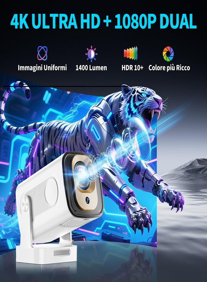 Nonete Mini Projector 1080P with WiFi 6 and Bluetooth 5.4, 4K Full HD Projector Features Auto Focus & Keystone, Portable Projector Built-in App Support 270° Rotatable, Compatible with Phone/HDMI/USB - White - Image 5