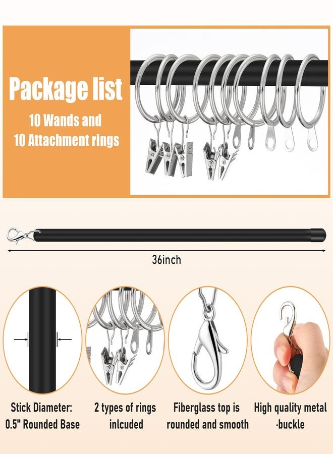 Shimeyao 10 Pack 36 Inch Acrylic Curtain Pull Wands Drapery Pull Rod Pure Black Versatile Fiberglass Blinds Wand Kits with Rings and Hooks for Opening Closing Curtains Homes Offices Window Opener - Image 2