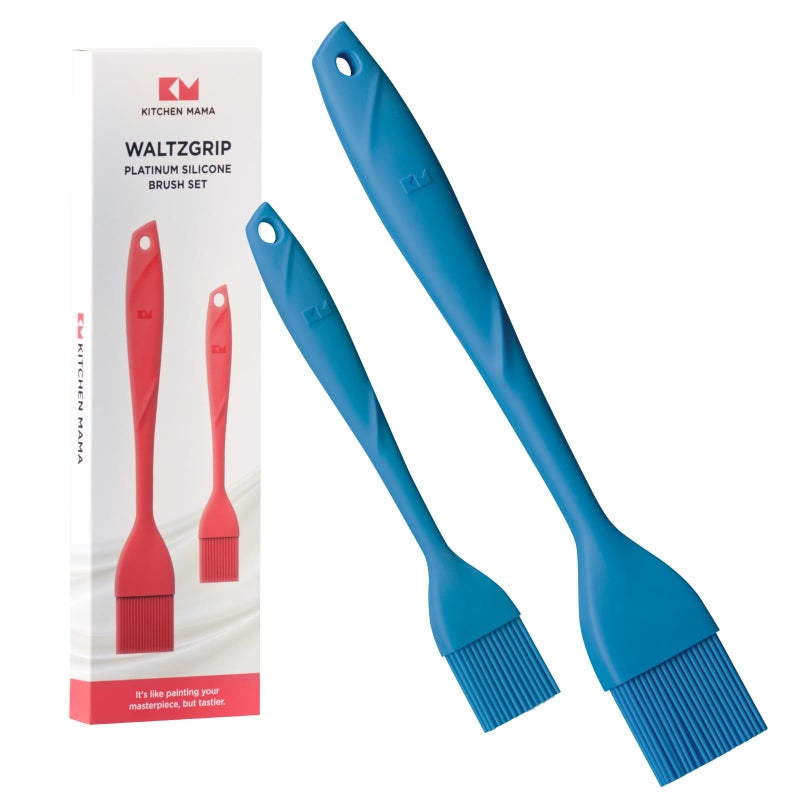 Kitchen Mama WaltzGrip Platinum Silicone Basting Pastry Brush Set of 2 HeatResistant Brushes for Cooking Baking Grilling and Spreading Oil or Butter  DishwasherSafe Blue