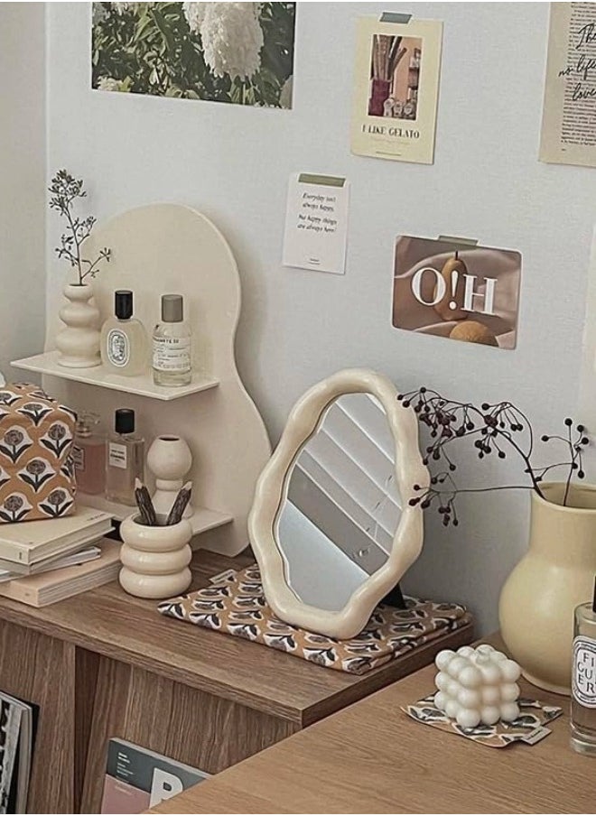 ShebSheb - Irregular Mirror,Cloud Makeup Mirror with Wall Hooks and Stand,Desktop Vanity Mirror for Bedroom, Living Room and Office - Image 1