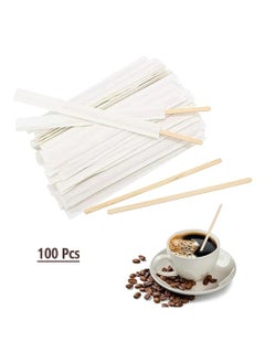 14 cm Disposable Wooden Coffee Stirrers, [100 Pack] Individually Wrapped Stir Sticks for Tea, Hot Chocolate and Craft Projects