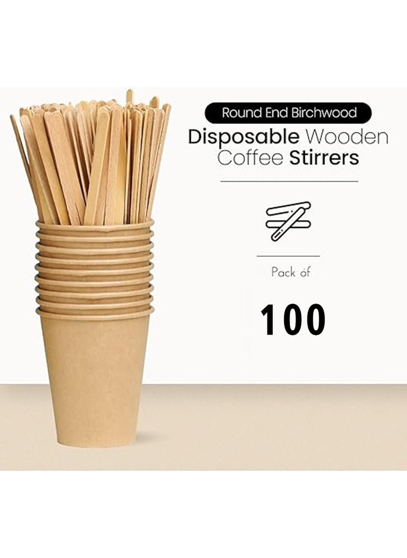 Generic - 14 cm Disposable Wooden Coffee Stirrers, [100 Pack] Individually Wrapped Stir Sticks for Tea, Hot Chocolate and Craft Projects - Image 1