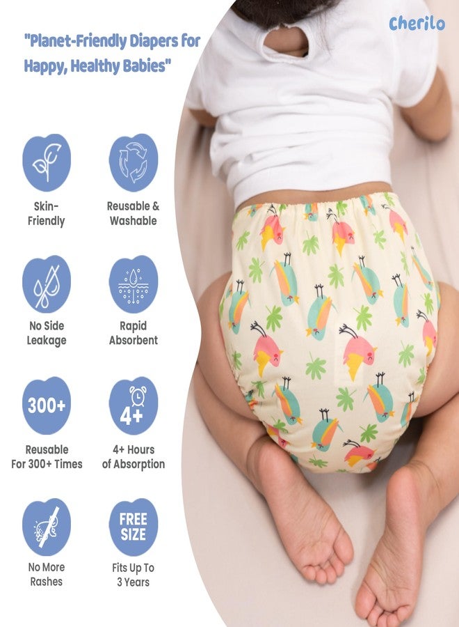 Cherilo Reusable Cloth Diaper for New Born Baby 0 to 3 years, Leakproof, Washable Cloth Diapers, No Side Leakage, Adjustable Free Size Pocket Diaper (Cutie Sparrow Pattern Diaper + 1 Insert) - Image 3