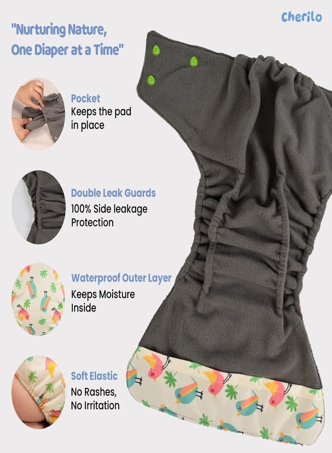 Cherilo Reusable Cloth Diaper for New Born Baby 0 to 3 years, Leakproof, Washable Cloth Diapers, No Side Leakage, Adjustable Free Size Pocket Diaper (Cutie Sparrow Pattern Diaper + 1 Insert) - Image 4