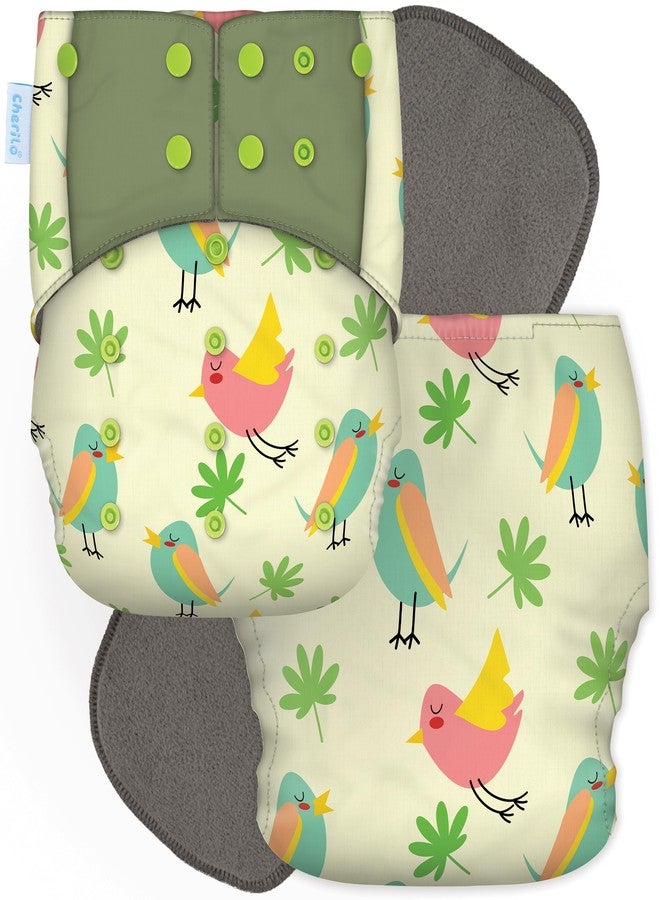 Cherilo Reusable Cloth Diaper for New Born Baby 0 to 3 years, Leakproof, Washable Cloth Diapers, No Side Leakage, Adjustable Free Size Pocket Diaper (Cutie Sparrow Pattern Diaper + 1 Insert) - Image 1