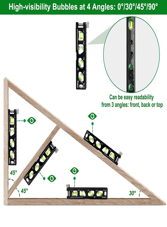 Huepar Torpedo Level, Magnetic Conduit Level with 4 Vials, 6.2 inch Aluminum Alloy Construction Spirit Level with V-Groove and Magnet Track, High Precision Bubble Level, Double Scale, Thumb Screw-TL13 - Image 2