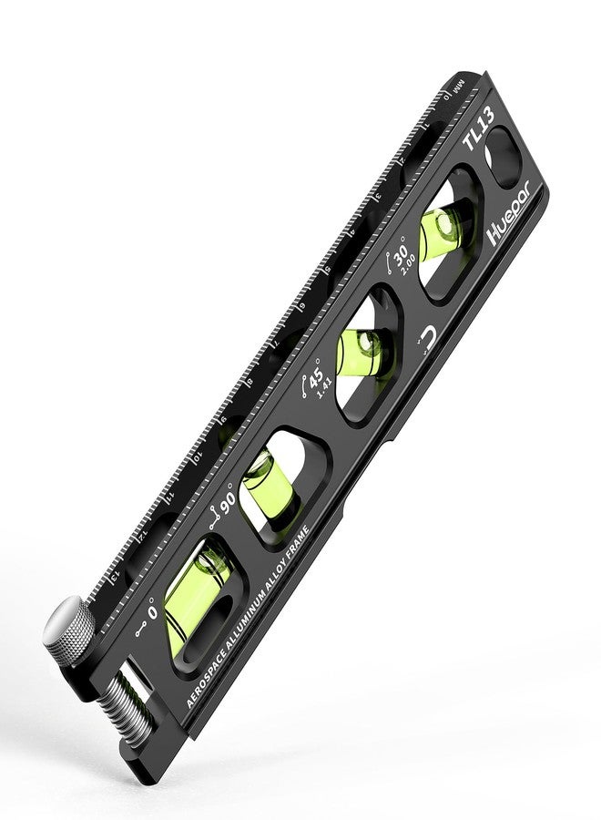 Huepar Torpedo Level, Magnetic Conduit Level with 4 Vials, 6.2 inch Aluminum Alloy Construction Spirit Level with V-Groove and Magnet Track, High Precision Bubble Level, Double Scale, Thumb Screw-TL13 - Image 1