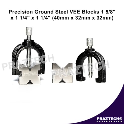 PRAZTECH® Precision Engineers VEE Blocks CLAMP Set - V Block Matched Pair, 40mm x 32mm x 32mm, Clamping capacity: 1" (25mm) in Wooden Box - Image 2