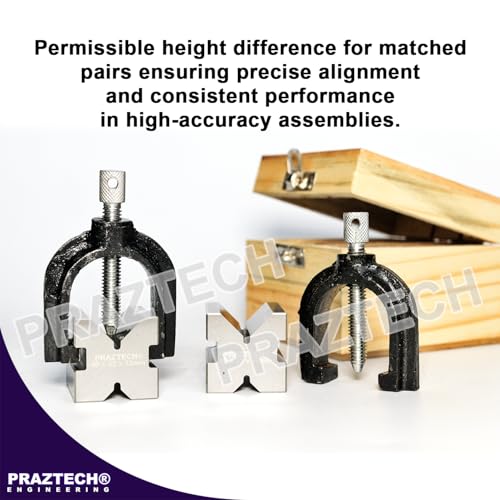 PRAZTECH® Precision Engineers VEE Blocks CLAMP Set - V Block Matched Pair, 40mm x 32mm x 32mm, Clamping capacity: 1" (25mm) in Wooden Box - Image 3