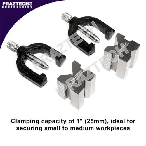 PRAZTECH® Precision Engineers VEE Blocks CLAMP Set - V Block Matched Pair, 40mm x 32mm x 32mm, Clamping capacity: 1" (25mm) in Wooden Box - Image 5
