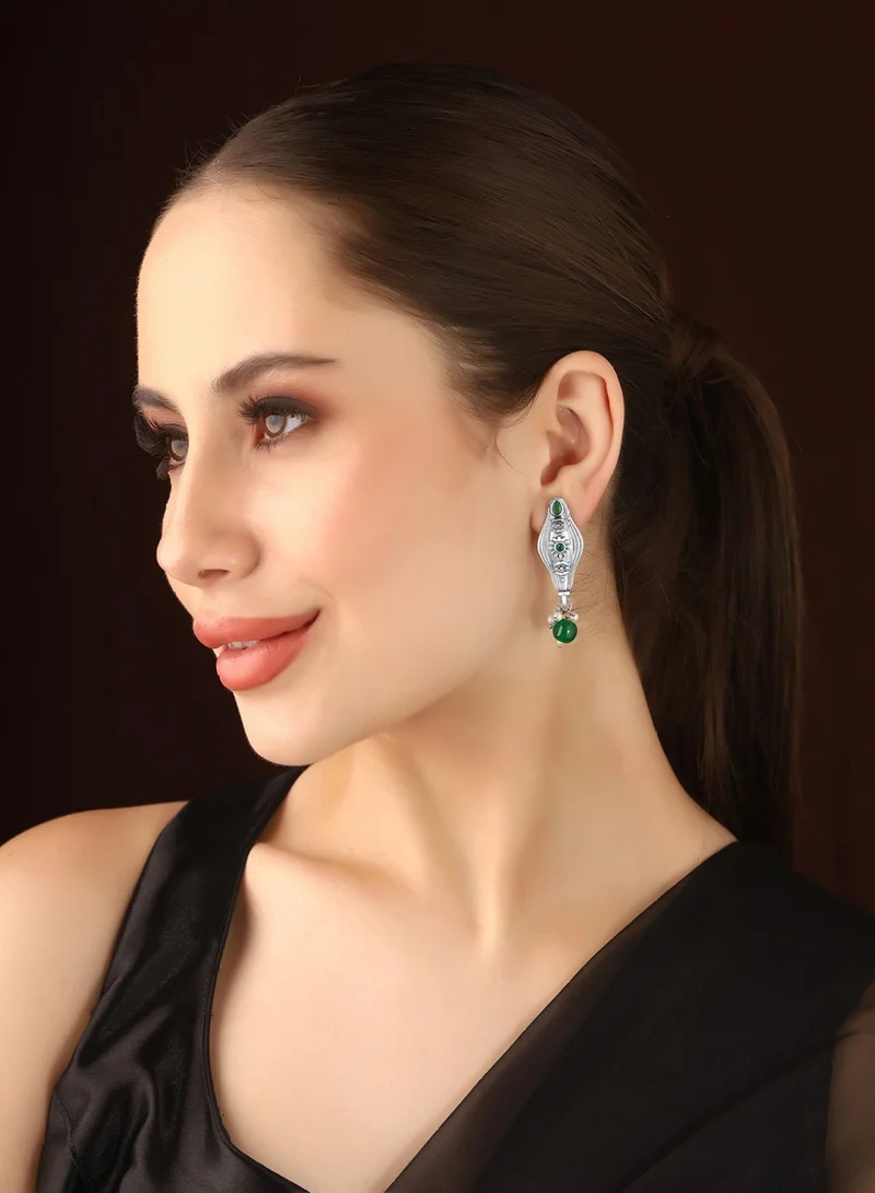 Priyaasi Plated Artificial Beads Oxidized Drop Earrings