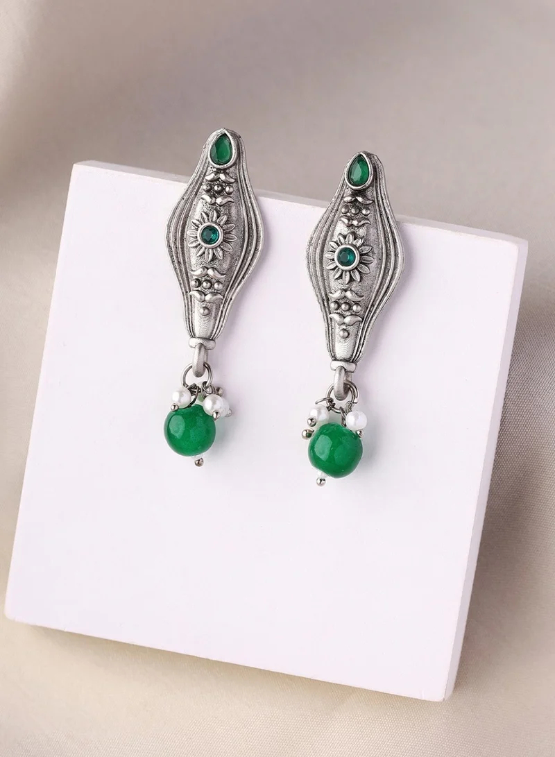Priyaasi Plated Artificial Beads Oxidized Drop Earrings
