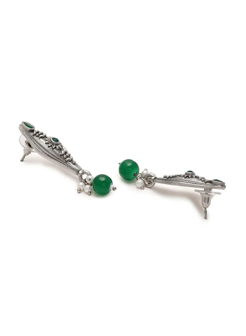 Priyaasi Plated Artificial Beads Oxidized Drop Earrings