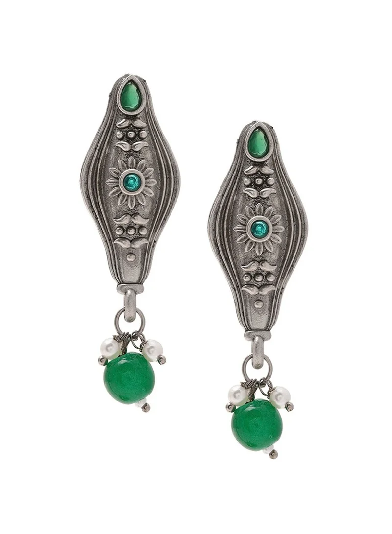 Priyaasi Plated Artificial Beads Oxidized Drop Earrings