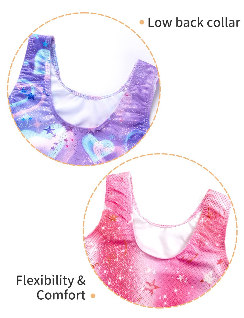Nokecina Girls Gymnastics Leotards Size 7-8 Years Old 2 Packs Athletic Unitard Sparkly Workout Bodysuit with Shorts - Image 4