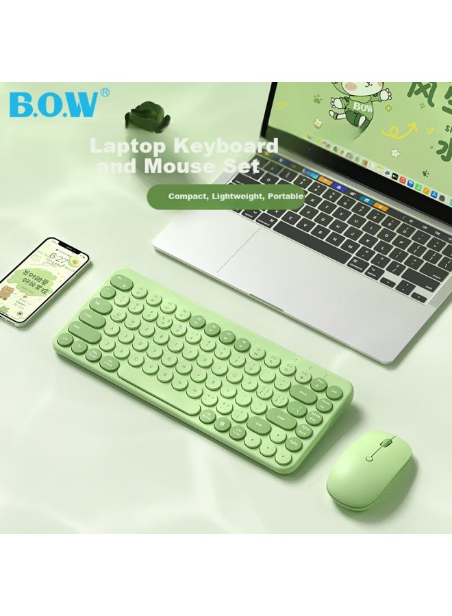 B.O.W Hangshi Mk397L Rechargeable Wireless Keyboard And Mouse Set, Ultra-Thin Office External Desktop Laptop Quiet Cute Keyboard And Mouse, Fresh Green - Image 1