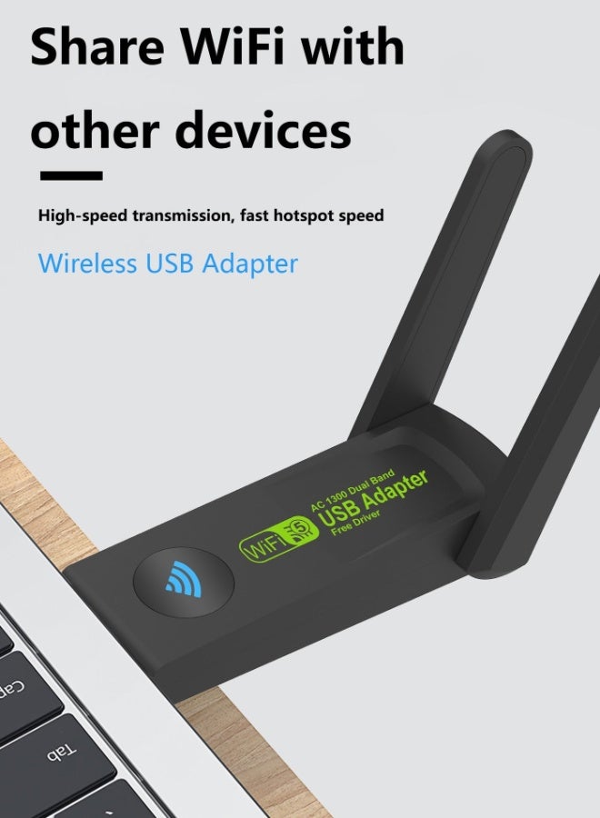 Youque Wireless USB WiFi Adapter,1300Mbps Dual Band 5.8/2.4Ghz Wireless Network External Receiver for PC/Desktop/Laptop/Tablet,Support Windows 11/10/8/7/Vista/XP - Image 4