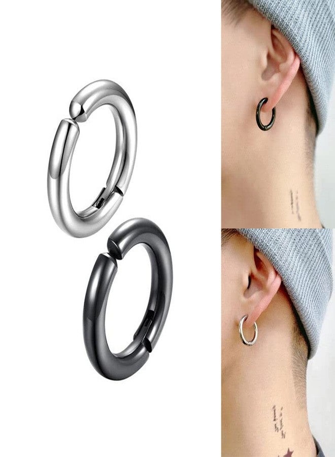 KRYSTALZ Punk Fashion Design Korean Ear Cuffs for Men Clip-on Hoop Earrings Men & Women Round Ear-Studs Non-Piercing Combo Hoops - Image 3