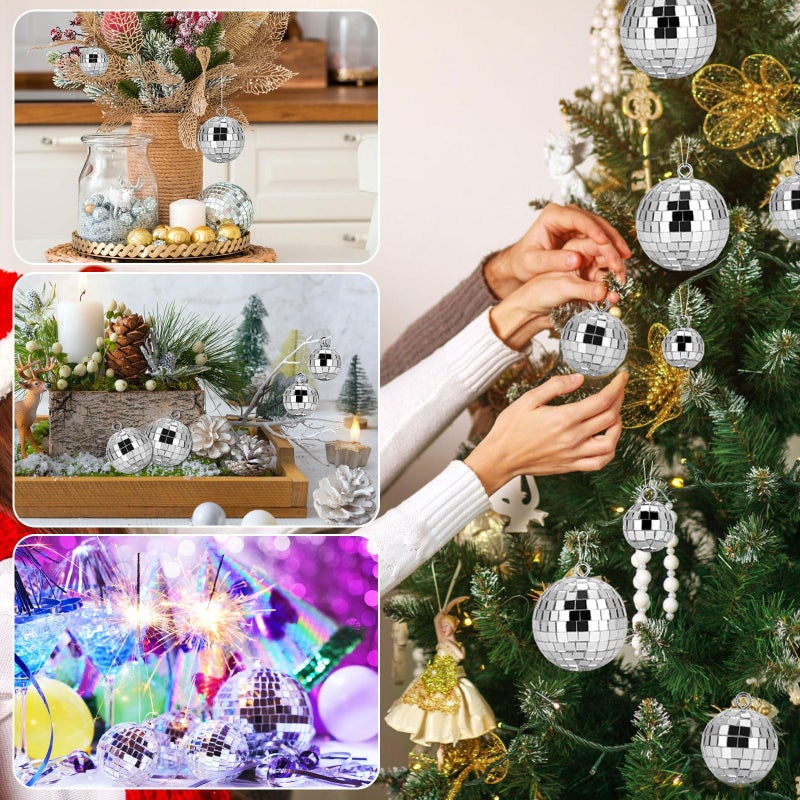 Jupwalz 40 Pcs Disco Balls with Rope, 5 Sizes Mini Disco Ball Decor Ornaments, Small MirrorBall Different Sizes Silver Decorations for Halloween DIY Christmas Tree Topper Music Prom Party Wedding - Image 5