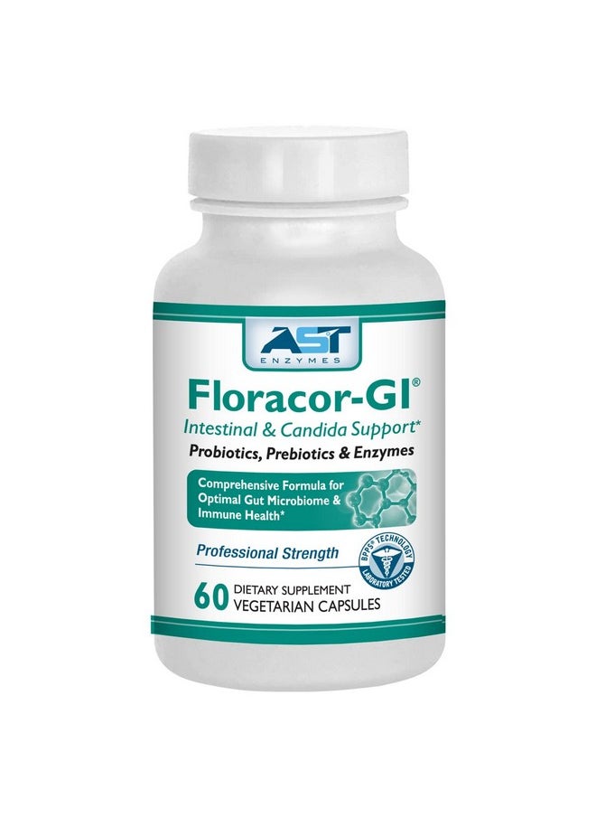 AST Enzymes Floracor Supports Gut & Intestinal Health Premium Probiotic Prebiotic And Enzyme Formula 60 Vegetarian Capsules  - Image 1