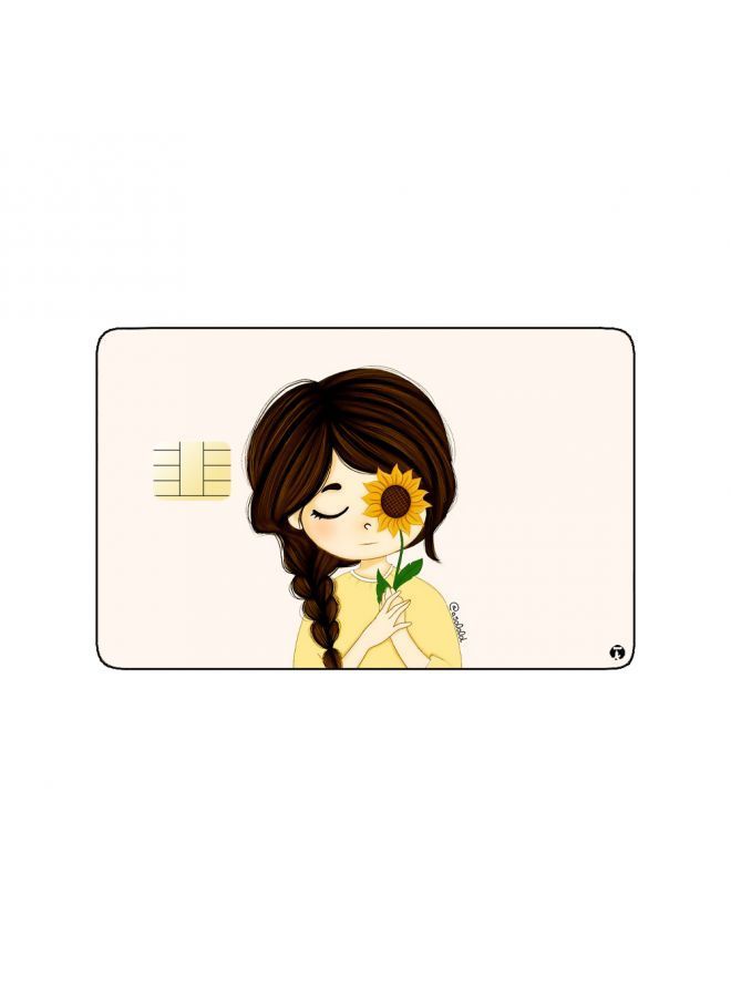 RKN PRINTED BANK CARD STICKER Cute Girl Drawing With Sunflower - Image 2