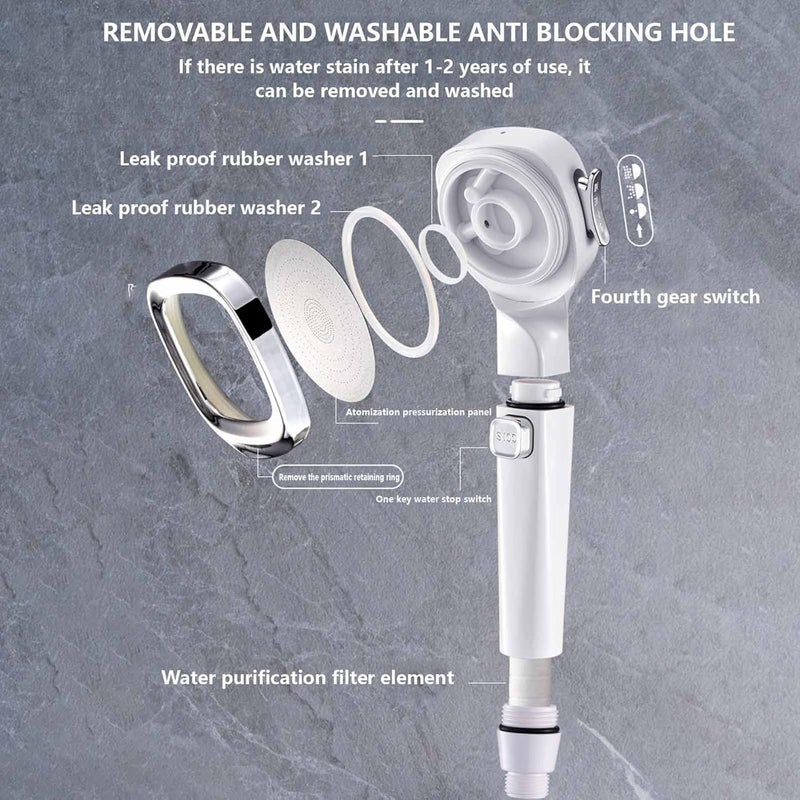 Shower Head Hand-held, Showerheads & Handheld Showers, Four Gear Pressurized Shower Filtration One Button Water Stop Shower Nozzle Shower Set Pressurized Hand-held Shower Head