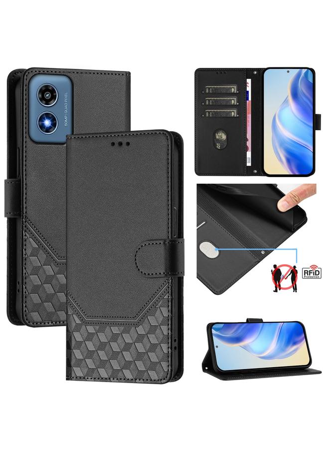 S-TOP Case For Motorola Moto G Play 4G 2024 Oversea Honeycomb Embossing RFID Leather Phone Case - Image 1