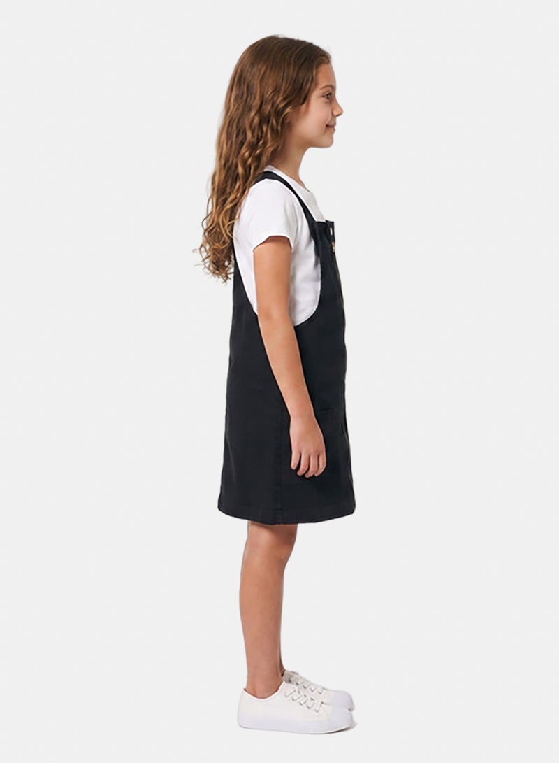 Andora Sleeveless Square Neckline Zipped Girls Denim Dress - Black - Image 2