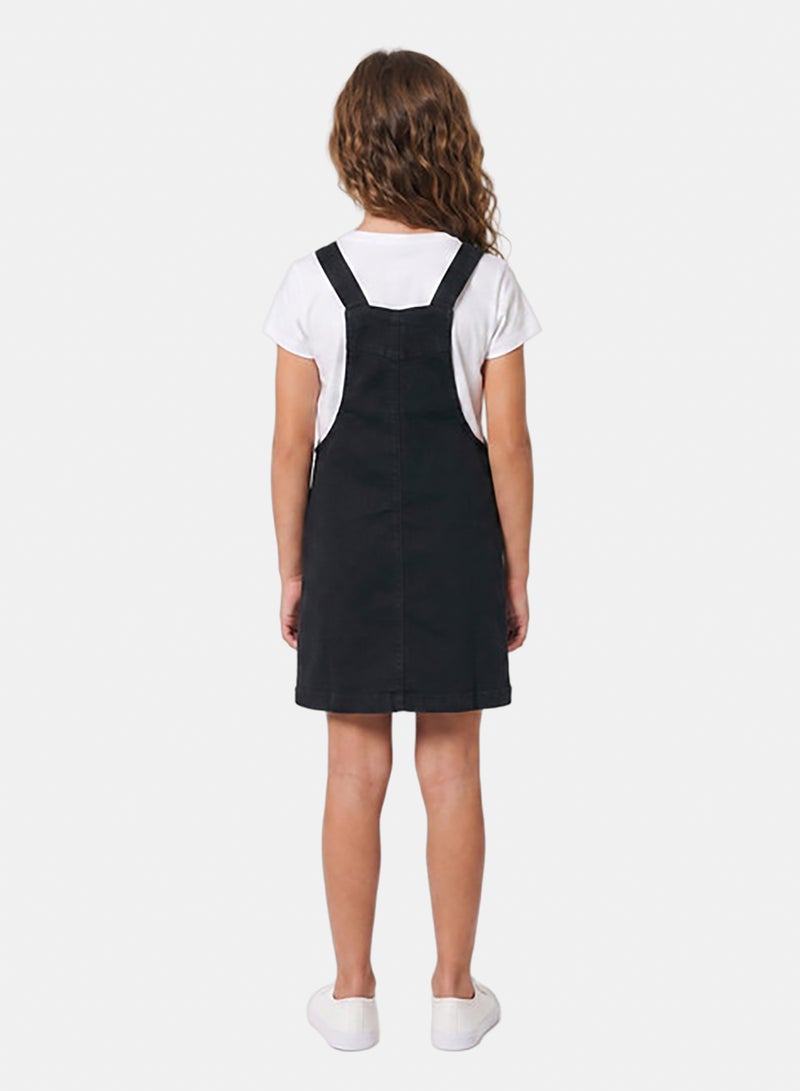 Andora Sleeveless Square Neckline Zipped Girls Denim Dress - Black - Image 4