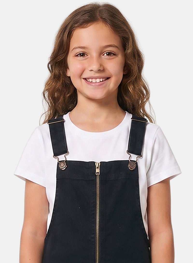 Andora Sleeveless Square Neckline Zipped Girls Denim Dress - Black - Image 3