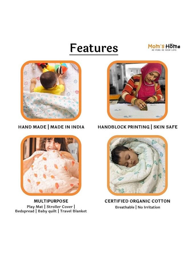 MOM'S HOME - Organic Cotton Baby Muslin Ac Quilt Blanket ; 100X120 Cm ; 03 Year (Blue Whale Reversible) - Image 1