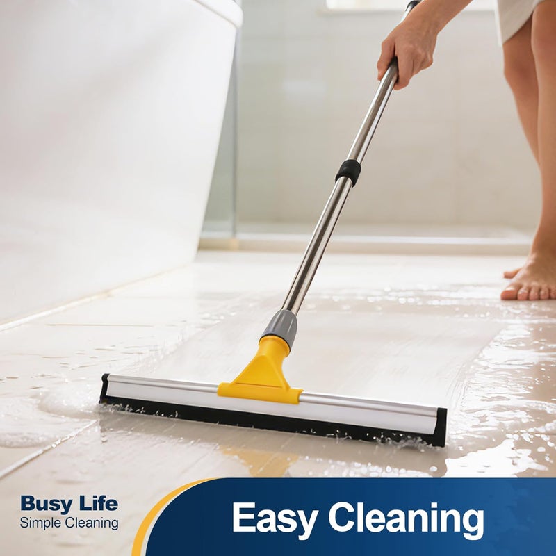 YOCADA 17.7" Floor Squeegee Rubber TPR Blade Scrubber Broom 61.8inch Pole Household Broom for Garage Courtyard Shower Bathroom Floor Marble Glass Tile Water Foam Pet Hair Removal Cleaning - Image 2
