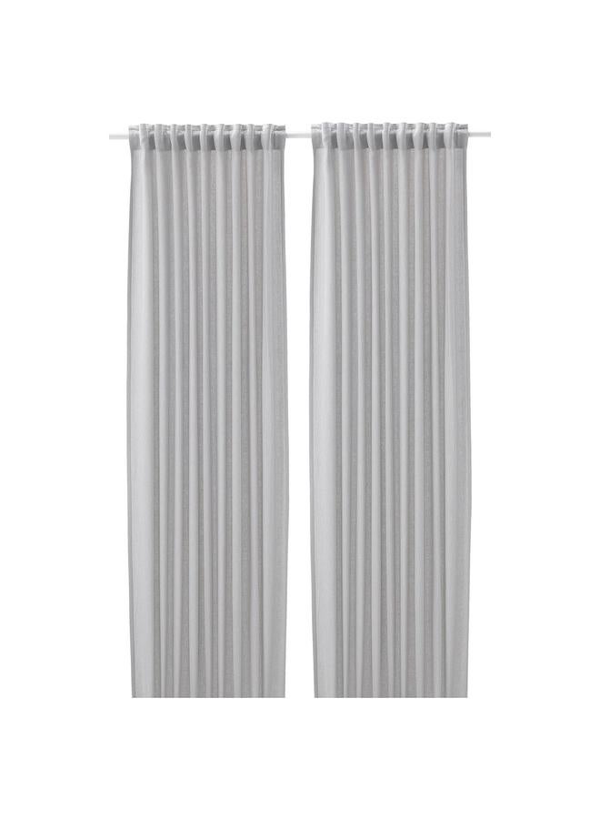 Zaboon Curtains, 1 Pair, With Heading Tape/White/Grey, 145X300 Cm - Image 1