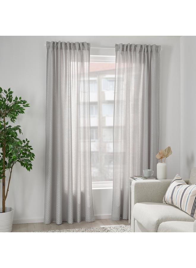 Zaboon Curtains, 1 Pair, With Heading Tape/White/Grey, 145X300 Cm - Image 5