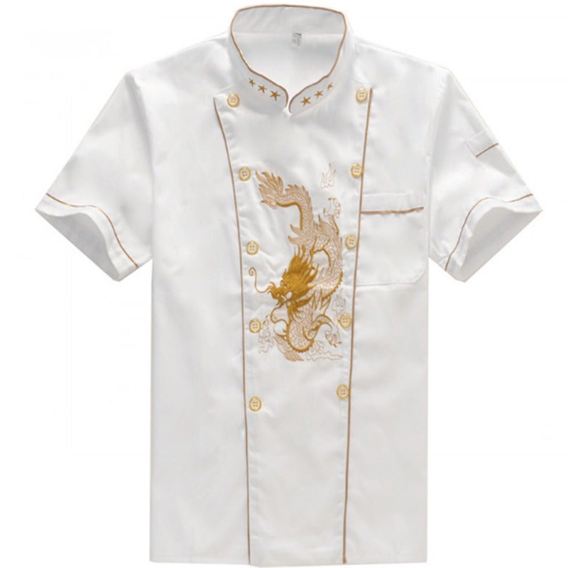 El Chef Long Work Clothes Short-Sleeved Men'S Breathable Women'S Embroidered Dragon Kitchen Clothes Restaurant El Chef With Dragon Tooling - Image 5
