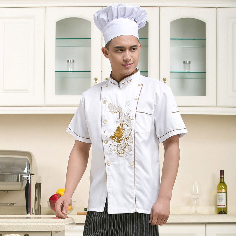 El Chef Long Work Clothes Short-Sleeved Men'S Breathable Women'S Embroidered Dragon Kitchen Clothes Restaurant El Chef With Dragon Tooling - Image 4