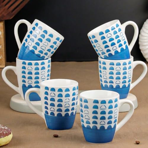 The Earth Store Sky Blue Dome Ceramic Coffee Mug Set of 6, 350 ML Microwave and Dishwasher Safe Tea/Milk Mug for Gift, Ideal for Home, Office, Gifting, and Daily Use - Image 1