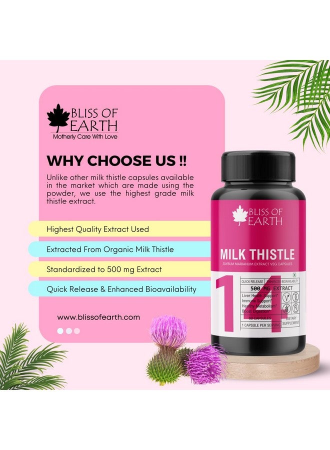 Bliss of Earth Milk Thistle Capsules, Liver Support Supplement, 60 Count, 500mg Pure Extract Per Serving, Organic, Non-GMO, 500mg, Vegan-Friendly - Image 4