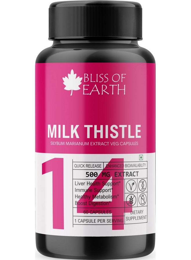 Bliss of Earth Milk Thistle Capsules, Liver Support Supplement, 60 Count, 500mg Pure Extract Per Serving, Organic, Non-GMO, 500mg, Vegan-Friendly - Image 1