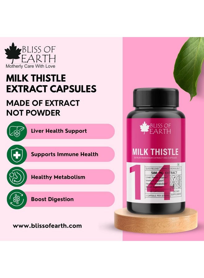 Bliss of Earth Milk Thistle Capsules, Liver Support Supplement, 60 Count, 500mg Pure Extract Per Serving, Organic, Non-GMO, 500mg, Vegan-Friendly - Image 2