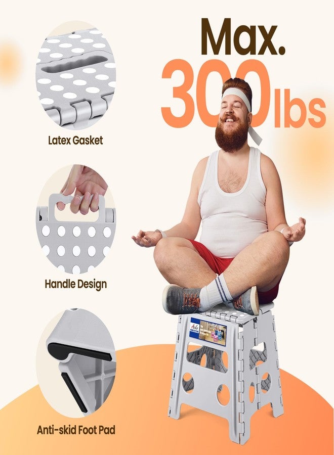 أكو كرسي قابل للطي من ACKO، كرسي بلاستيكي قابل للطي مقاس 13 بوصة للأطفال والكبار، يتحمل وزنًا يصل إلى 300 رطل، كرسي للقدمين بمقبض محمول للمطبخ والخزانة وغرفة النوم (رمادي) - Image 2