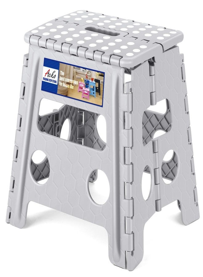 أكو كرسي قابل للطي من ACKO، كرسي بلاستيكي قابل للطي مقاس 13 بوصة للأطفال والكبار، يتحمل وزنًا يصل إلى 300 رطل، كرسي للقدمين بمقبض محمول للمطبخ والخزانة وغرفة النوم (رمادي) - Image 1
