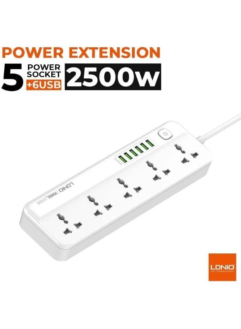 LDNIO SC5614 2500W 5 SOCKETS with 6 USB Ports  DESKTOP EXTENSION HOME CHARGER with 2M EU POWER CORD - Image 4