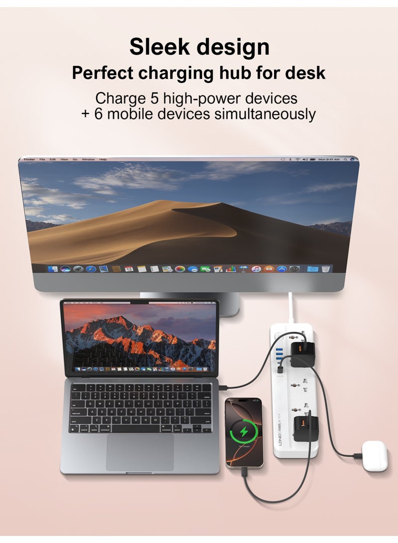 LDNIO SC5614 2500W 5 SOCKETS with 6 USB Ports  DESKTOP EXTENSION HOME CHARGER with 2M EU POWER CORD - Image 3