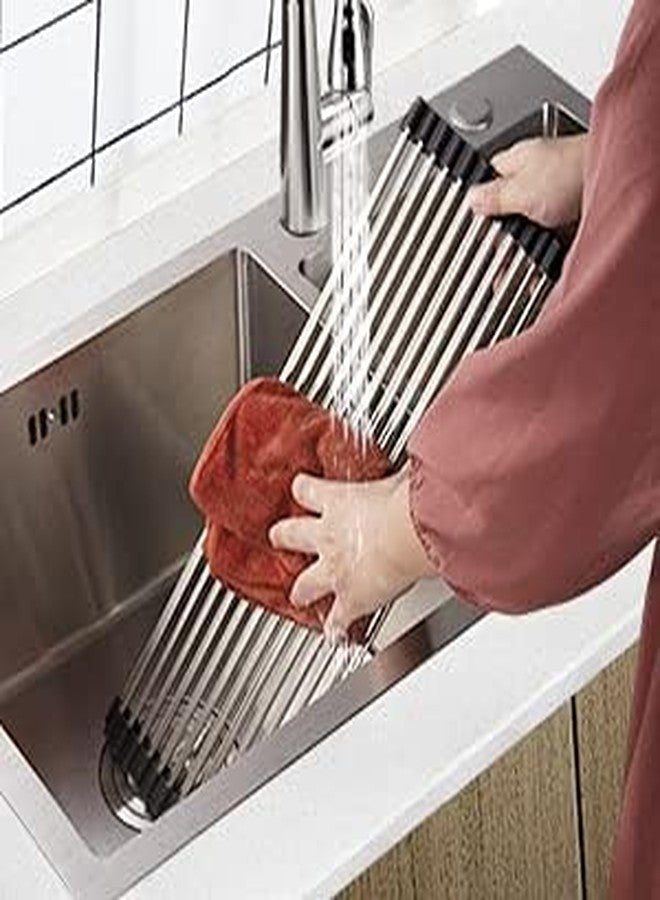 SHREESAMP Stainless Steel Roll Up Dish Drying Rack Foldable Sink Drainer for Fruits Vegetables Dishes Space Saving Durable Non-Slip Easy to Store Ideal for Kitchen - Image 2
