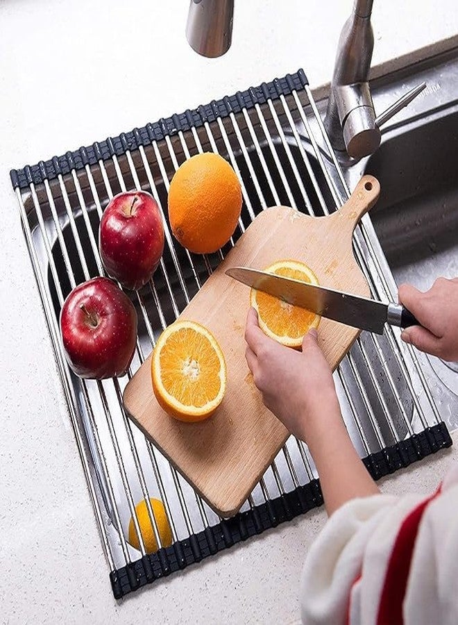 SHREESAMP Stainless Steel Roll Up Dish Drying Rack Foldable Sink Drainer for Fruits Vegetables Dishes Space Saving Durable Non-Slip Easy to Store Ideal for Kitchen - Image 5