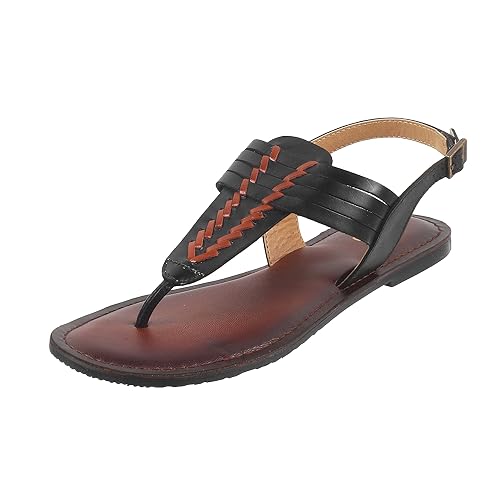 Metro Women Black Synthetic Leather Flat Sandal UK/8 EU/41 (33-438) - Image 1